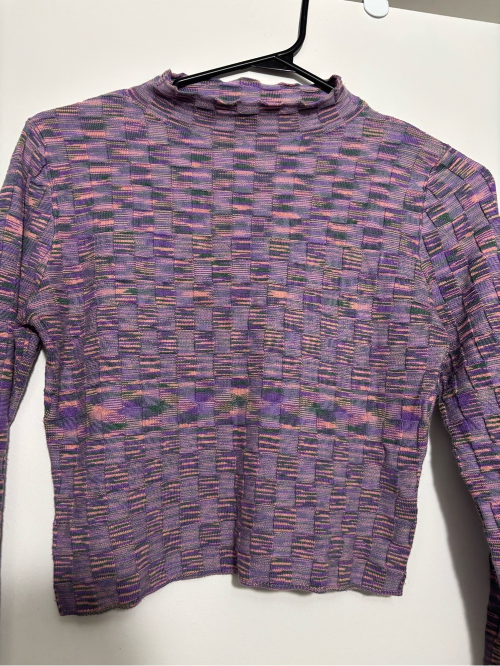Astr Purple Multi-Color Long Sleeve Mock Neck Top